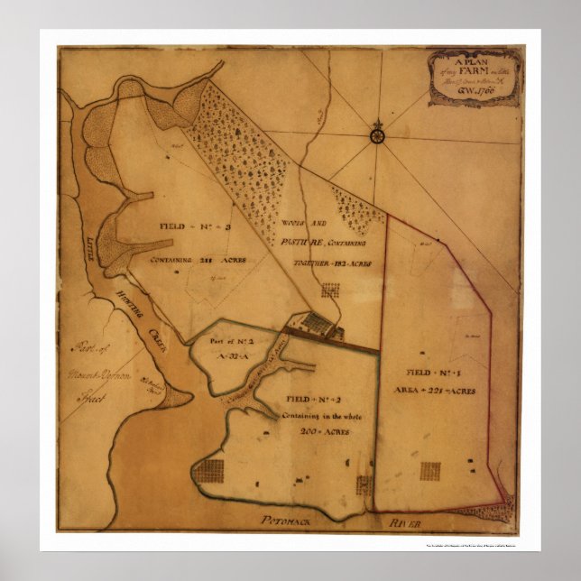 George Washington Farm Plan Map - 1766 Poster (Front)