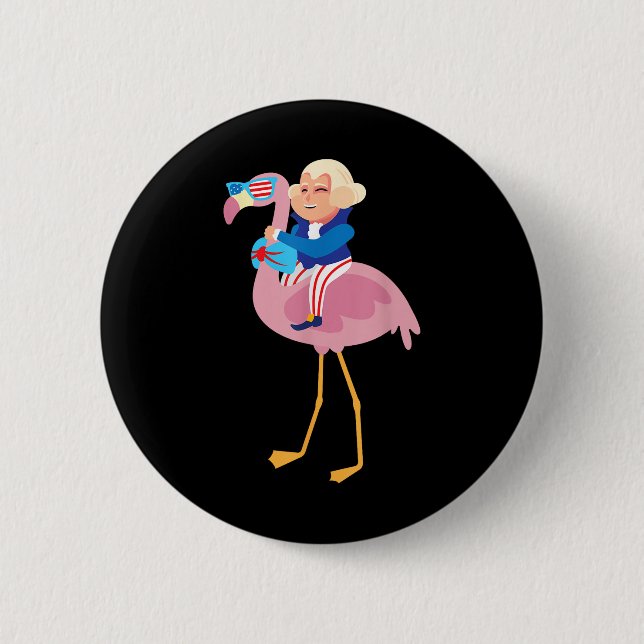 George Washington Flamingo 4th Of July American Fl Button (Front)