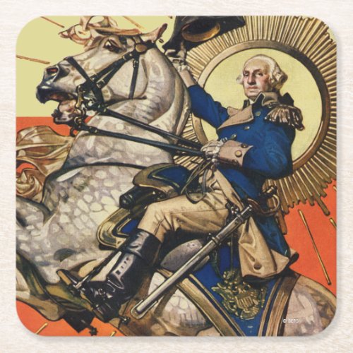 George Washington on Horseback Square Paper Coaster