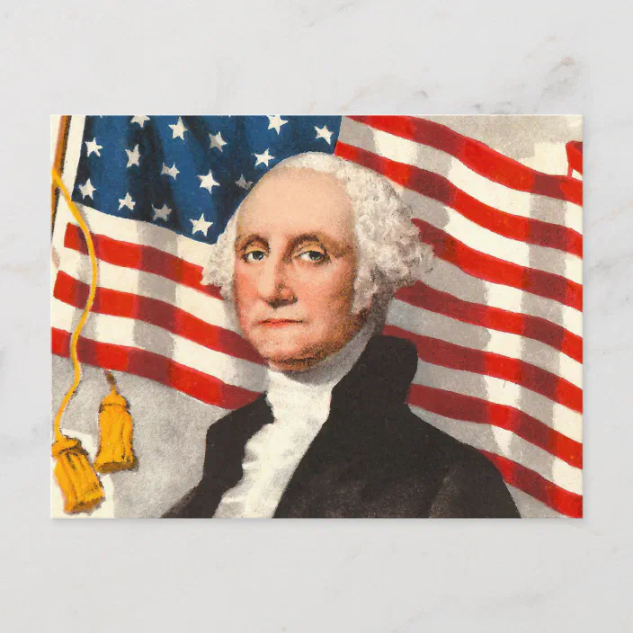 Patriotic Postcard George Washington Holding American Flag Gold Embossed with Gel Finish