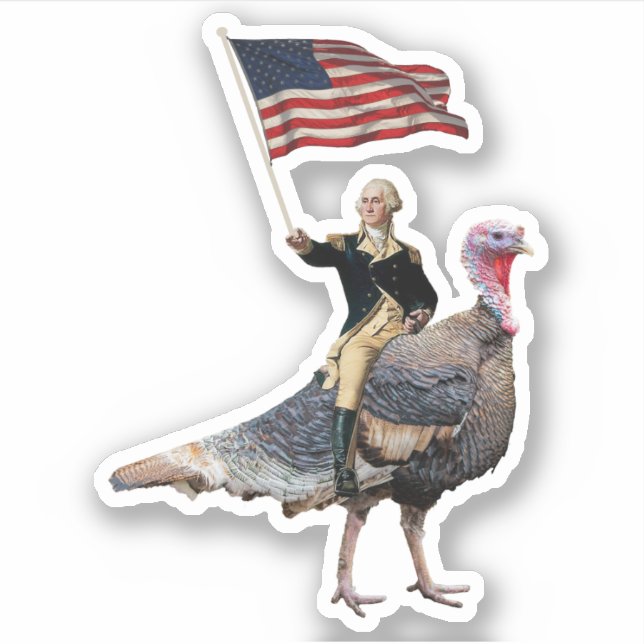 George Washington Riding A Turkey Thanksgiving Sticker (Front)