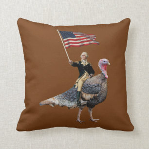 George Washington Riding A Turkey Thanksgiving Throw Pillow