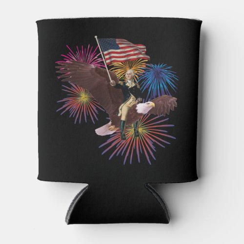 George Washington Riding an Eagle with a Flag Can Cooler