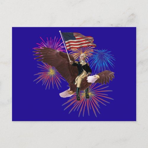 George Washington Riding an Eagle with a Flag Postcard