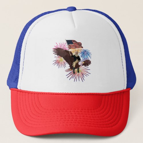 George Washington Riding an Eagle with a Flag Trucker Hat