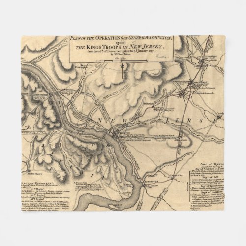 George Washington Trenton NJ Battlefield Map 1777 Fleece Blanket