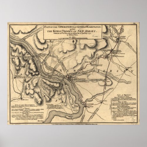 George Washington Trenton NJ Battlefield Map 1777 Poster