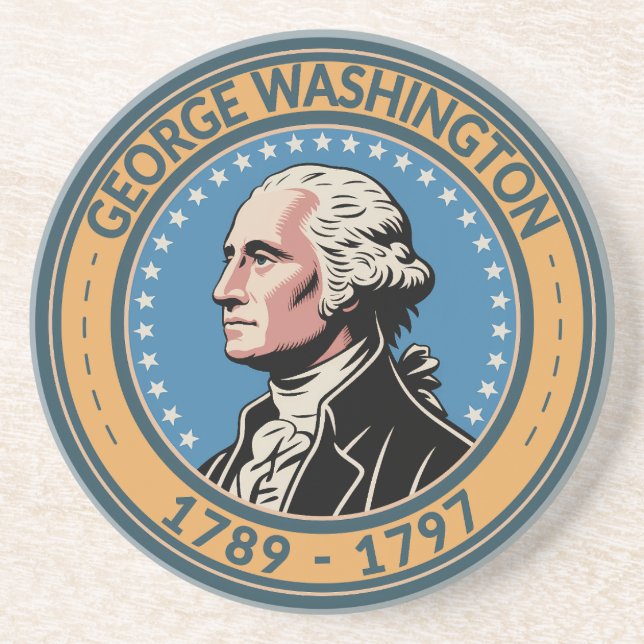 George Washington US President Illustration Badge Coaster (Front)