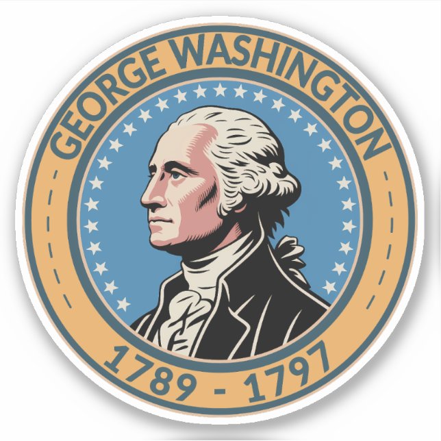 George Washington US President Illustration Badge Sticker (Front)