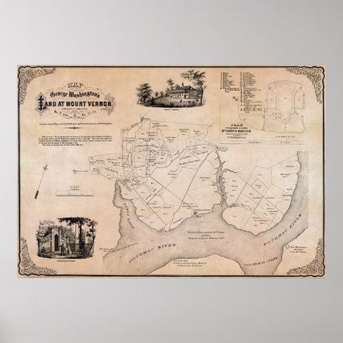GEORGE WASHINGTONs MOUNT VERNON MAP 1859 Poster