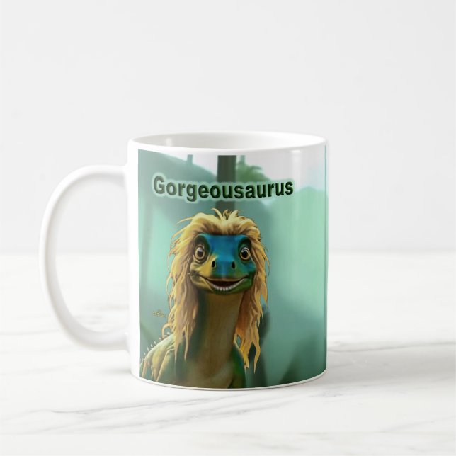 Georgeousaurus Blond Dinosaur Coffee Mug (Left)