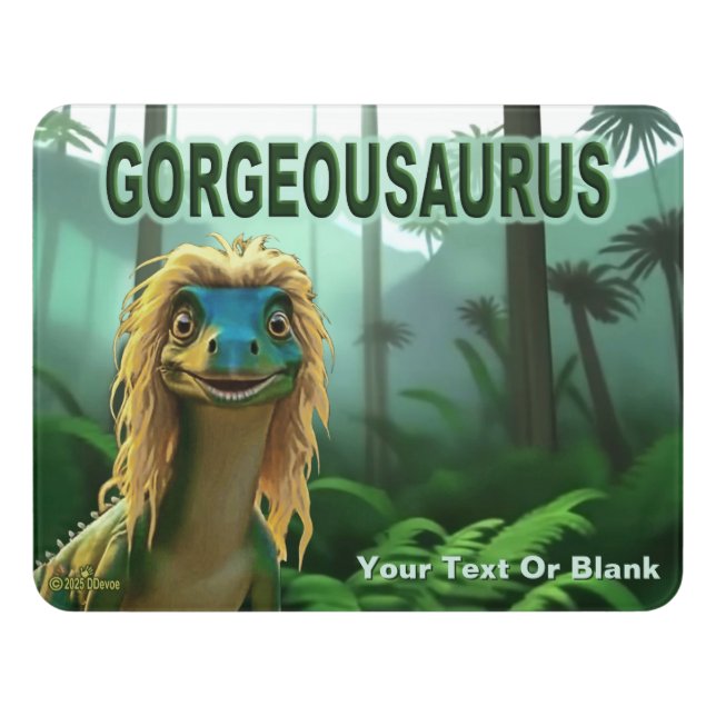 Georgeousaurus Blond Dinosaur Door Sign (Contemporary Front)