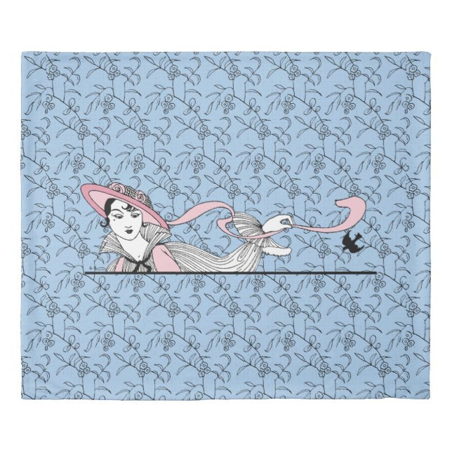 Georges Barbier 1920s Fashion Lady and Bird Duvet Cover (Front)