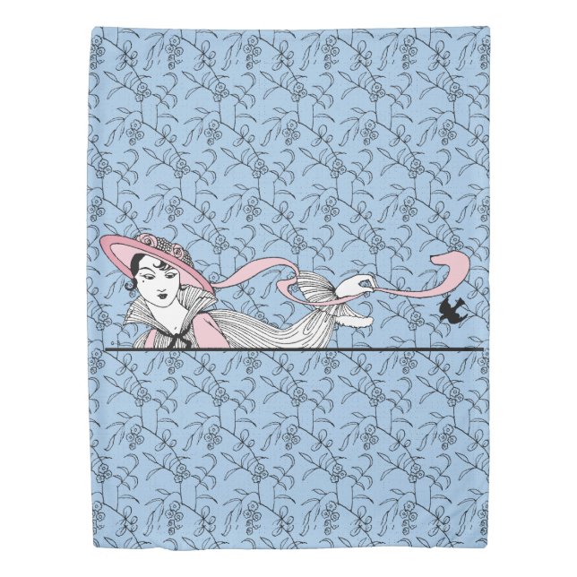 Georges Barbier 1920s Fashion Lady and Bird Duvet Cover (Front)