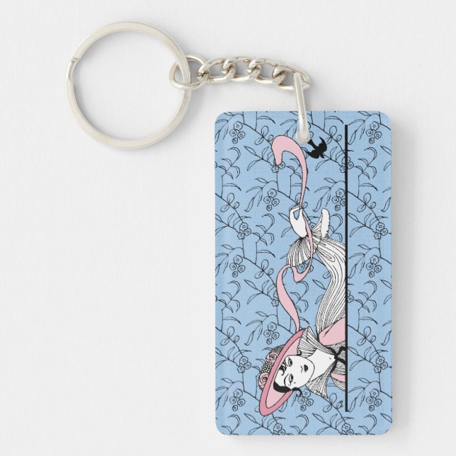 Georges Barbier 1920s Fashion Lady and Bird Keychain (Front)