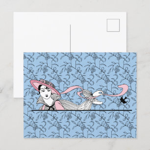 Georges Barbier 1920s Fashion Lady and Bird Postcard