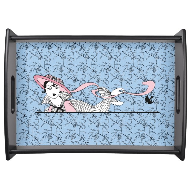 Georges Barbier 1920s Fashion Lady and Bird Serving Tray (Front)