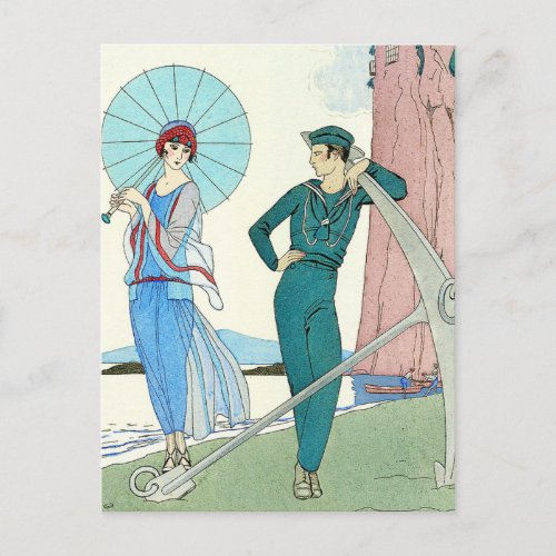 Georges Barbier Lady at the Beach Postcard