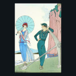 Georges Barbier Lady at the Beach Print<br><div class="desc">Georges Barbier Lady at the Beach print. Art Deco illustration from 1920. French illustrator Georges Barbier created dozens of charming illustrations depicting Paris life in the 1920s. Lady at the Beach or Romance Sans Paroles features a pretty young lady with a blue parasol standing on the beach in a blue...</div>