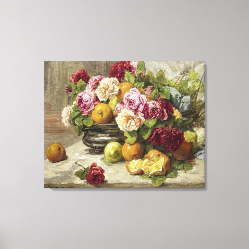 Georges Jeannin Still Life of Roses and Fruit Canvas Print