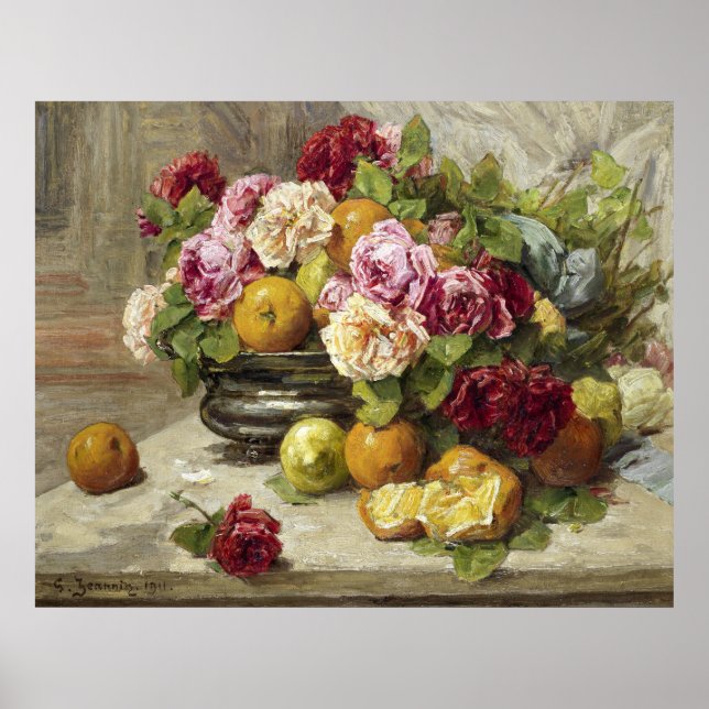Georges Jeannin Still Life of Roses and Fruit Poster (Front)