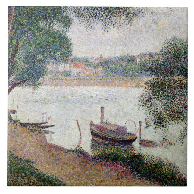 Georges Pierre Seurat | River Landscape with a boa Tile (Front)