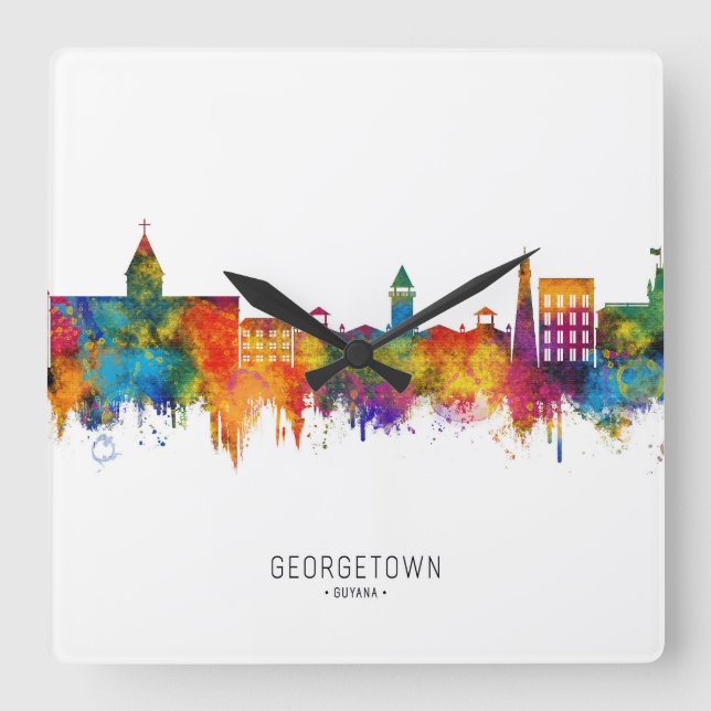 Georgetown Guyana Skyline Square Wall Clock (Front)