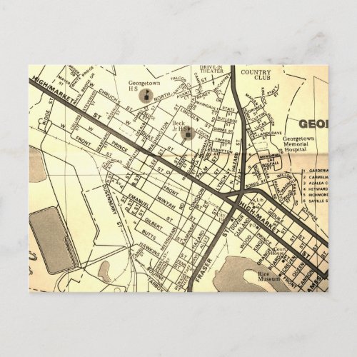 Georgetown SC Vintage Map Postcard