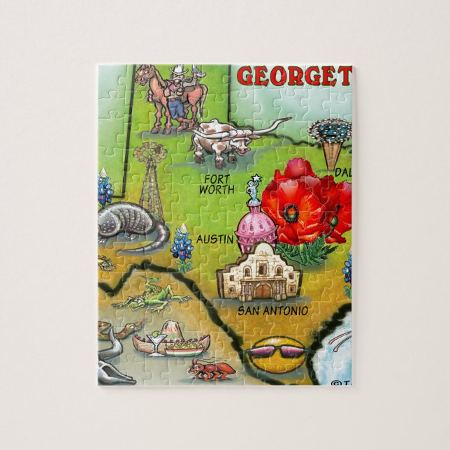 Georgetown Texas Cartoon Map Jigsaw Puzzle (Vertical)