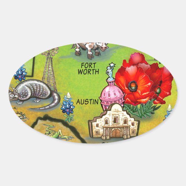Georgetown Texas Cartoon Map Oval Sticker (Front)