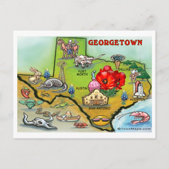 Georgetown Texas Cartoon Map Postcard (Front)