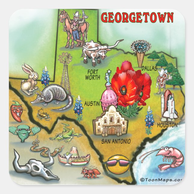 Georgetown Texas Cartoon Map Square Sticker (Front)