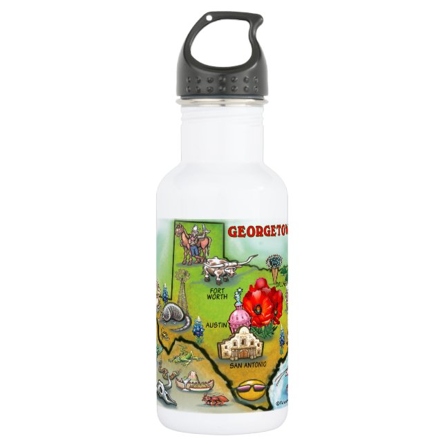 Georgetown Texas Cartoon Map Water Bottle (Front)