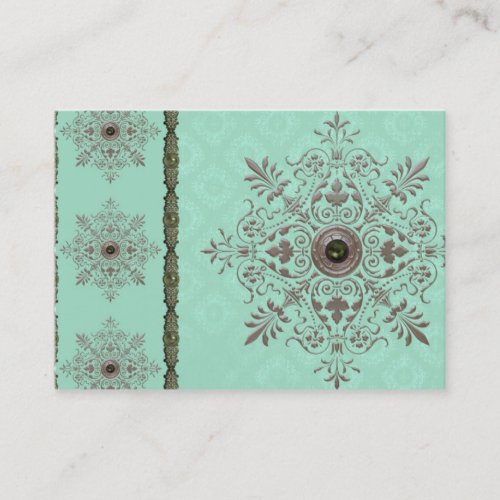 GEORGETTE'S BROCADE, VINTAGE in AQUA and OLIVE Business Card