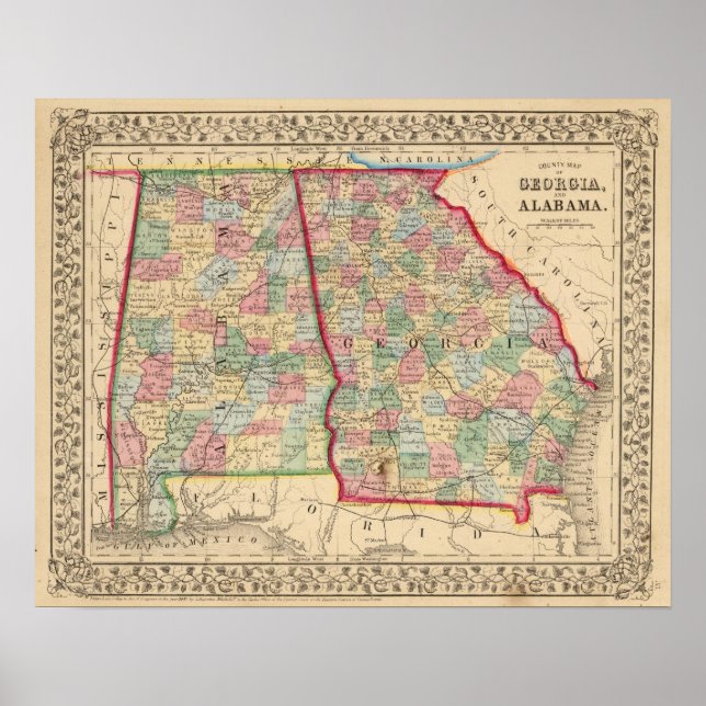 Georgia, Alabama Map by Mitchell Poster (Front)