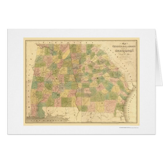 Georgia & Alabama Railroad Map 1839 Cards (Front Horizontal)