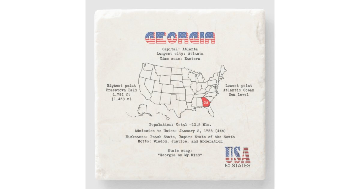 Georgia American State On A Map And Useful Info Stone Coaster Zazzle Com
