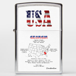 Georgia American state on a map and useful info Zippo Lighter