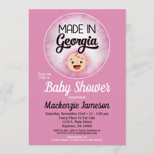 Georgia Baby Shower Funny Pink Girls Invitation