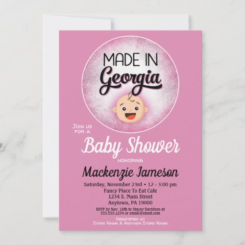 Georgia Baby Shower Funny Pink Girls Invitation