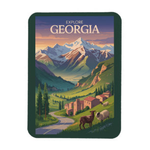 Georgia Caucasus Mountains Travel Art Vintage Magnet