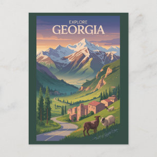 Georgia Caucasus Mountains Travel Art Vintage Postcard