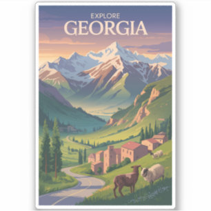 Georgia Caucasus Mountains Travel Art Vintage Sticker