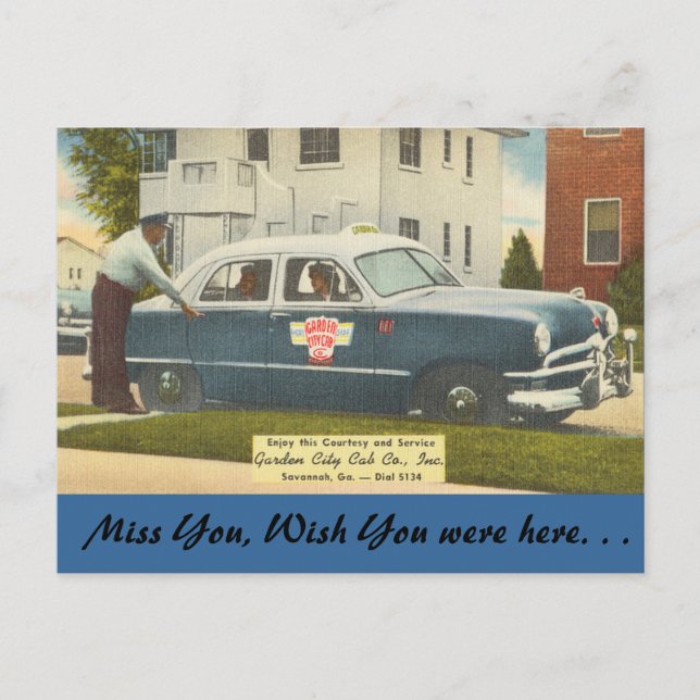 Georgia, City Cab, Savannah Postcard (Front)