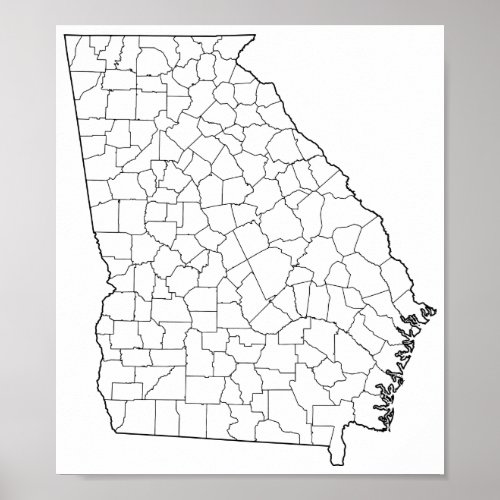 Georgia Counties Blank Outline Map Poster