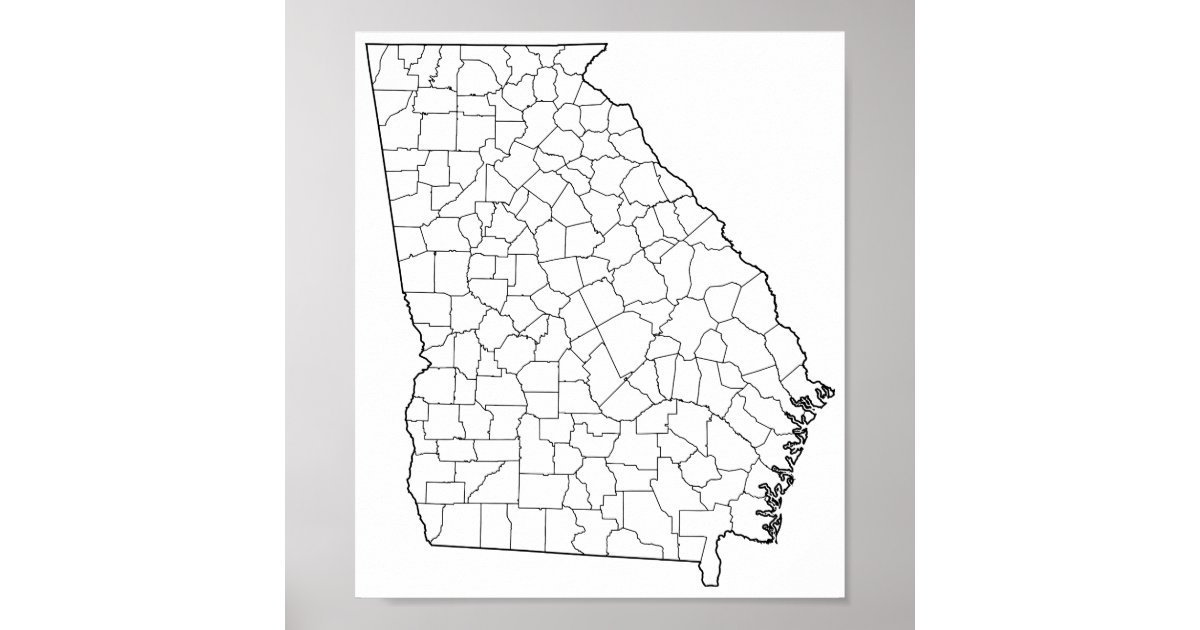 Georgia Counties Blank Outline Map Poster Zazzle 4108