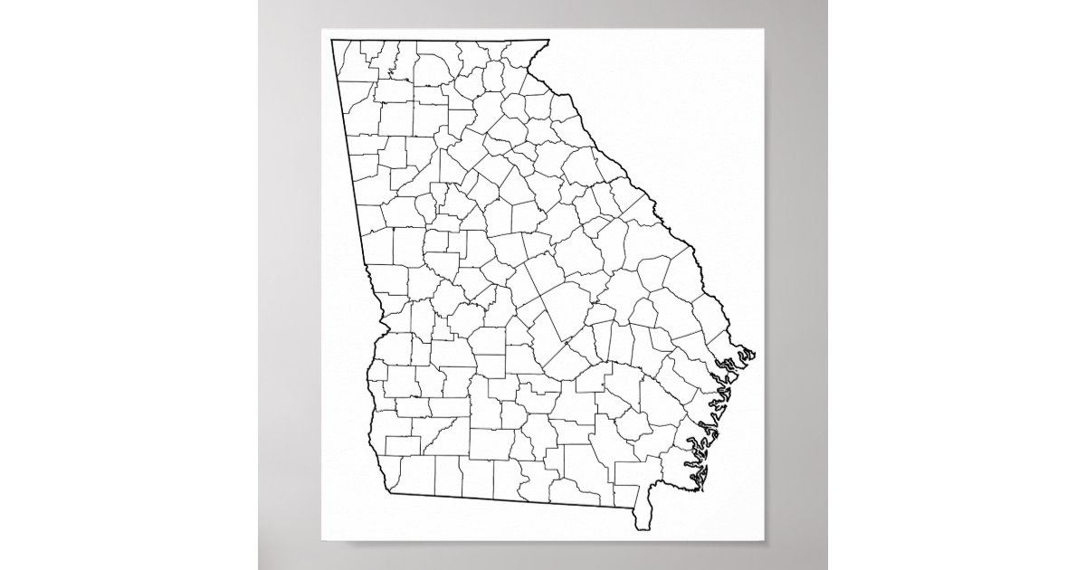 Georgia Counties Blank Outline Map Poster Zazzle Georgia Counties Blank Outline Map Poster Zazzle