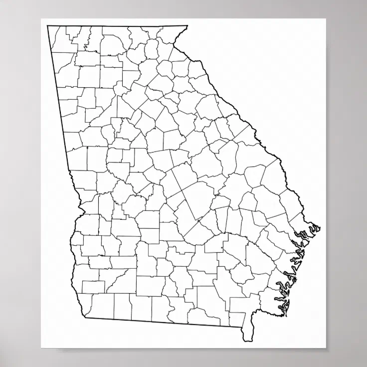 Blank Map Of Georgia Georgia Counties Blank Outline Map Poster | Zazzle