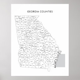Georgia counties map with county names poster