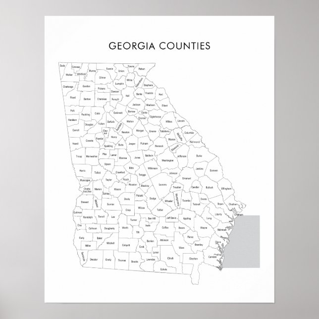 Georgia counties map with county names poster (Front)